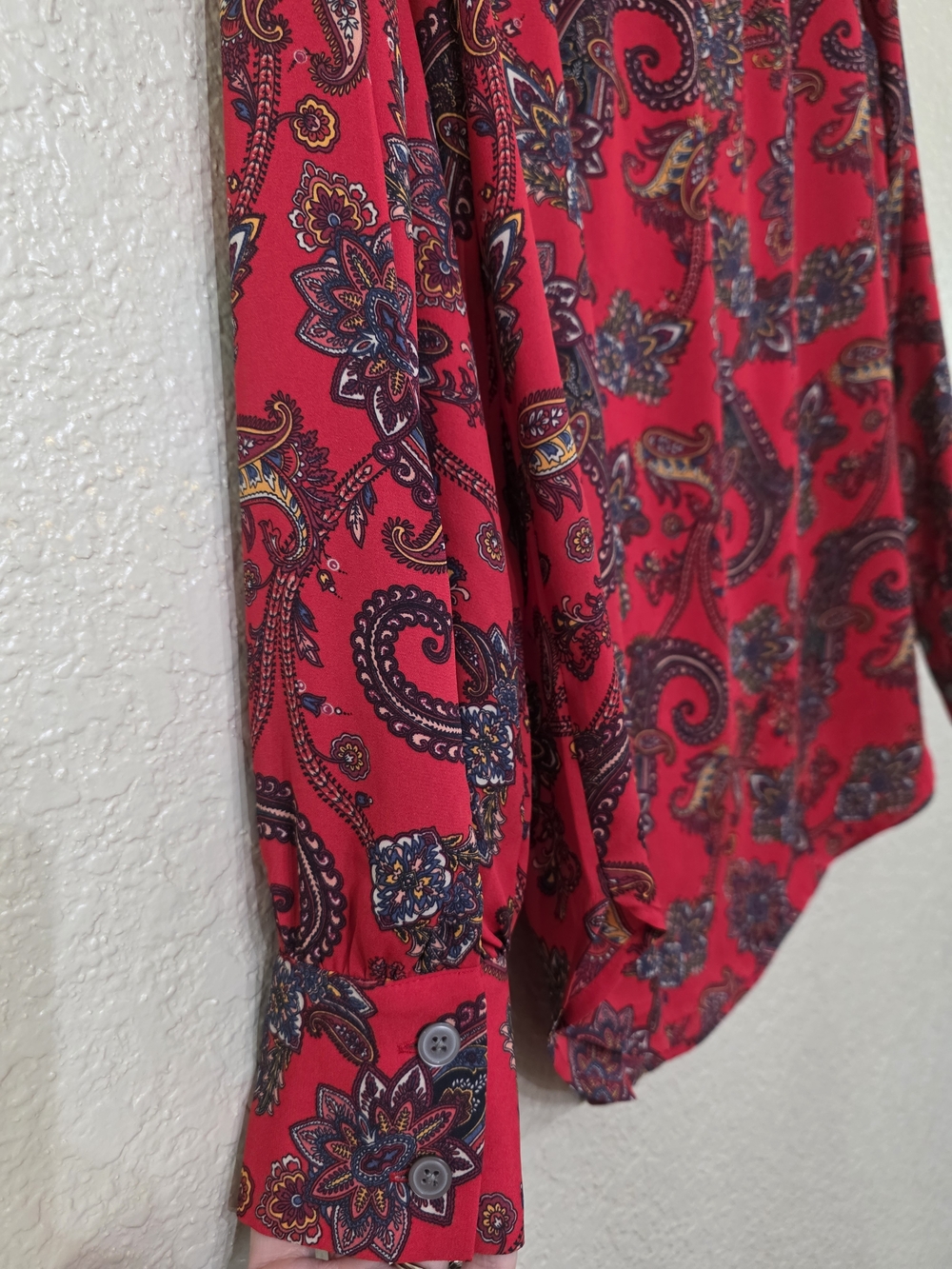 LOFT Bright Red Paisley Long-Sleeve Blouse - Picture 4 of 4